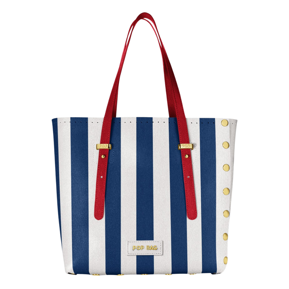 Striped Saffiano Tote Bag - POP BAG USA