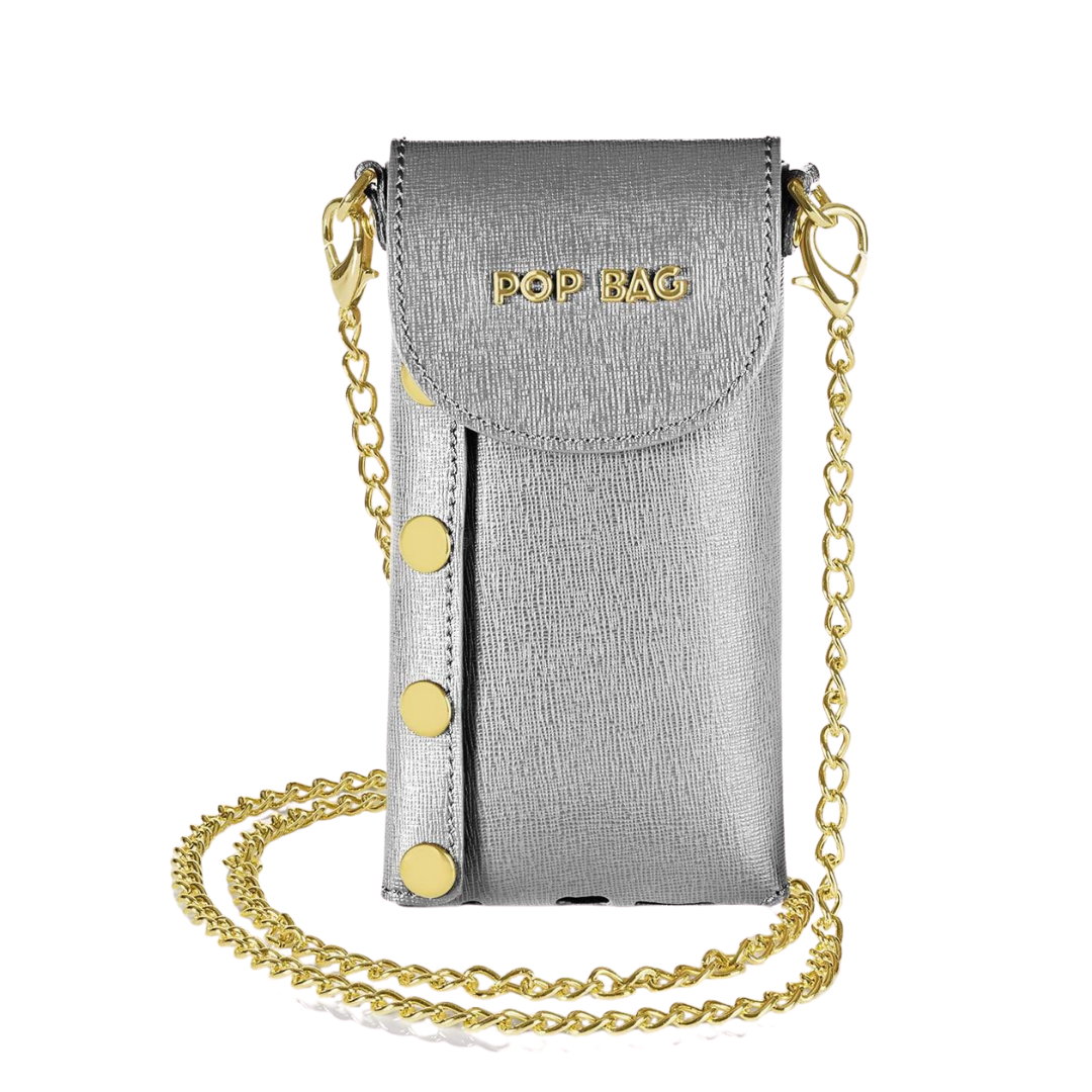 Silver Saffiano Leather Phone Bag Pop Bag USA