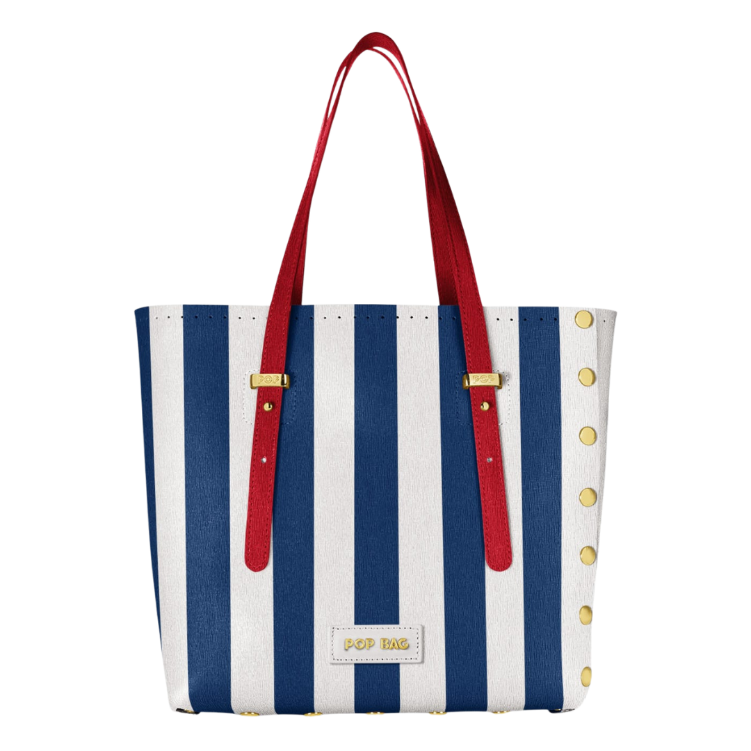 Striped Saffiano Tote Bag - POP BAG USA