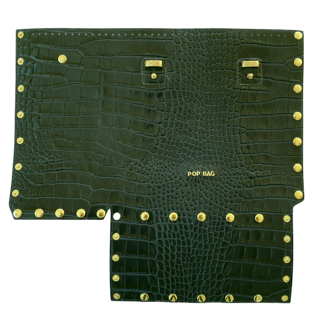 Italian Croc-Embossed Leather Tote Bag Back Panel - POP BAG USA