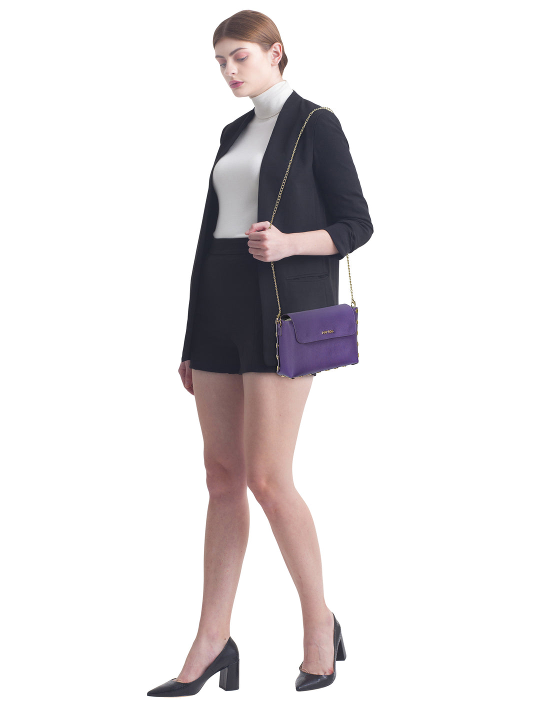 Purple Italian Smooth Leather Shoulder Bag