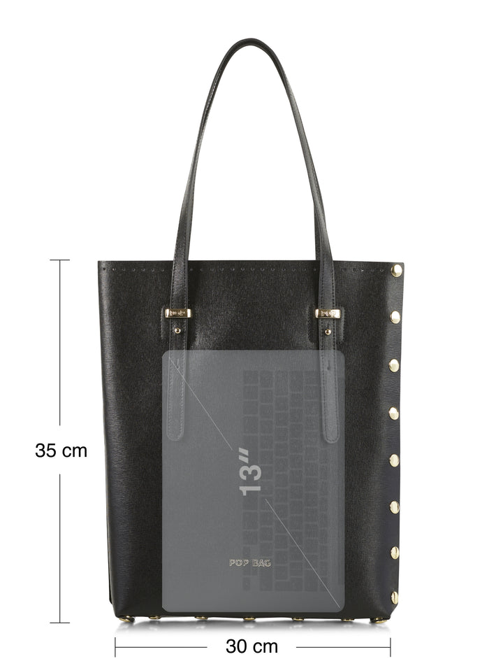 Italian Smooth Leather Laptop Tote Bag - POP BAG USA