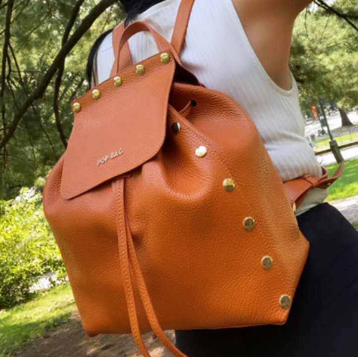 Coral Orange Italian Pebbled Leather Backpack - POP BAG USA