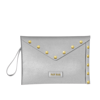 Silver Saffiano Leather Envelope Clutch Pop Bag USA