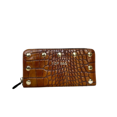 Cognac Croc-Embossed Leather Wallet Pop Bag USA