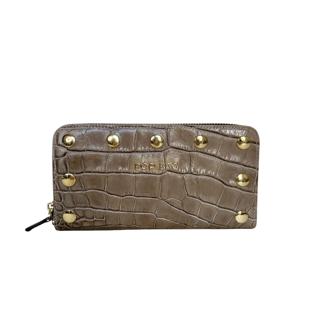 Natural sand Croc-Embossed Leather Wallet Pop Bag USA