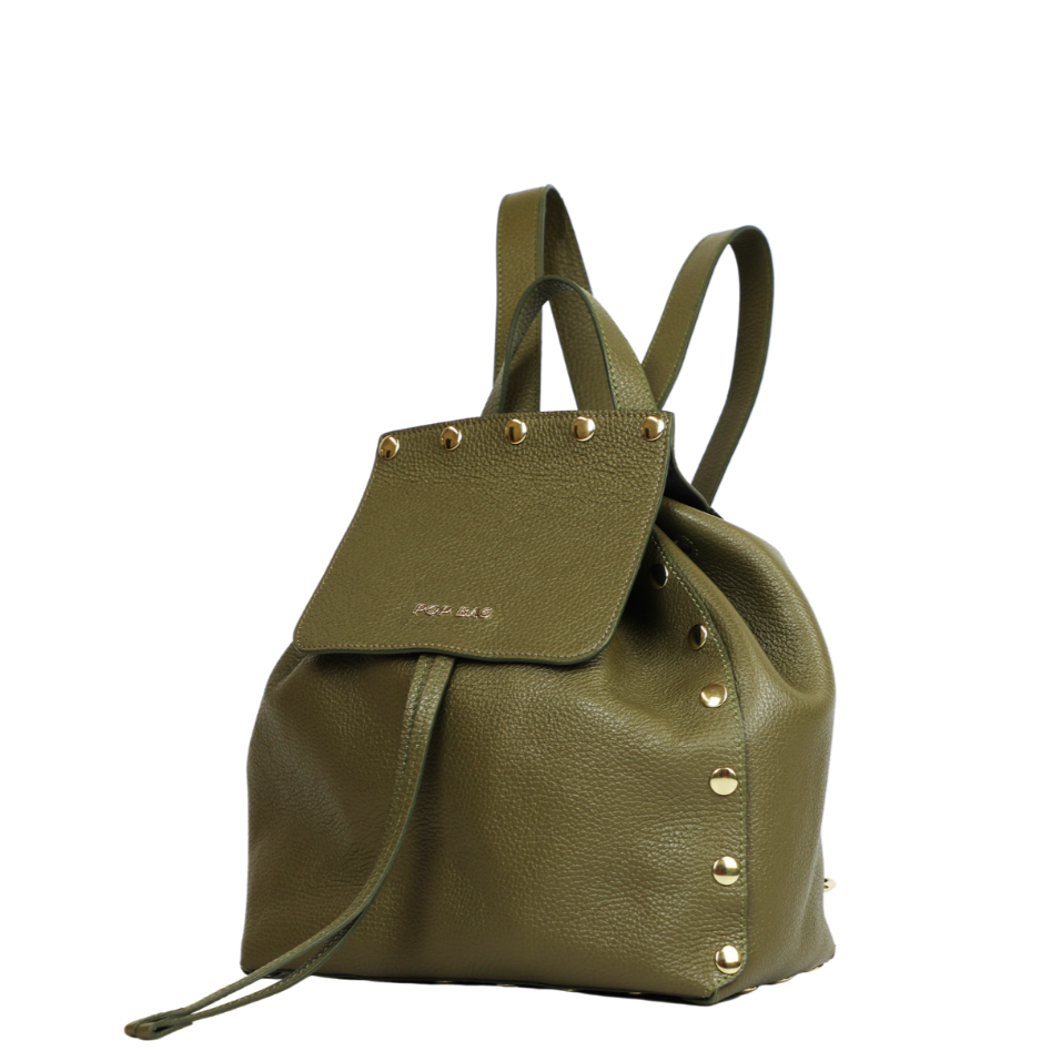Pebbled Leather Backpack - Khaki - POP BAG USA