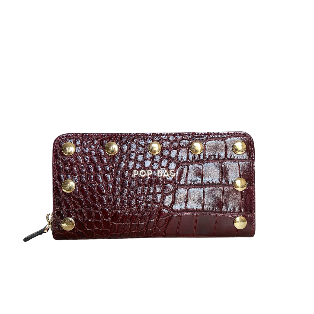Wine Croc-Embossed Leather Wallet Pop Bag USA