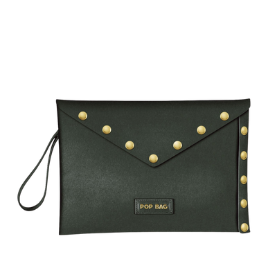 Dark Green Saffiano Leather Envelope Clutch Pop Bag USA