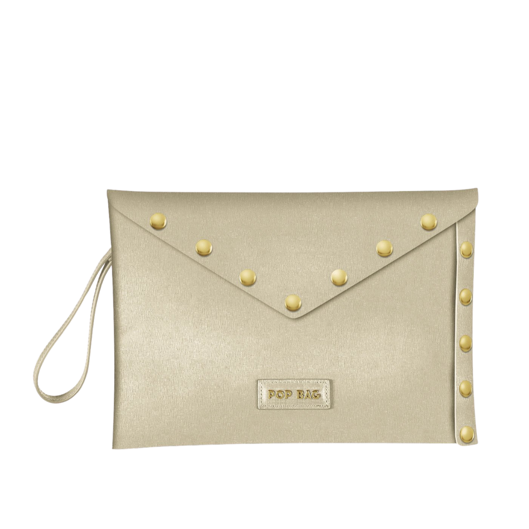 Champagne Saffiano Leather Envelope Clutch Pop Bag USA