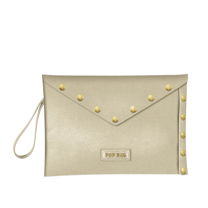 Champagne Saffiano Leather Envelope Clutch Pop Bag USA