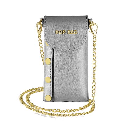 Silver Saffiano Leather Phone Bag Pop Bag USA