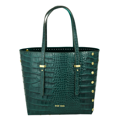 Croc-Embossed Leather Tote Bag POP BAG USA