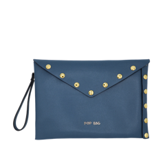 Blue Grey Saffiano Leather Envelope Clutch - POP BAG USA