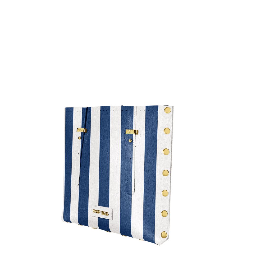 Stripe Saffiano Leather Tote Bag Front Panel Pop Bag USA